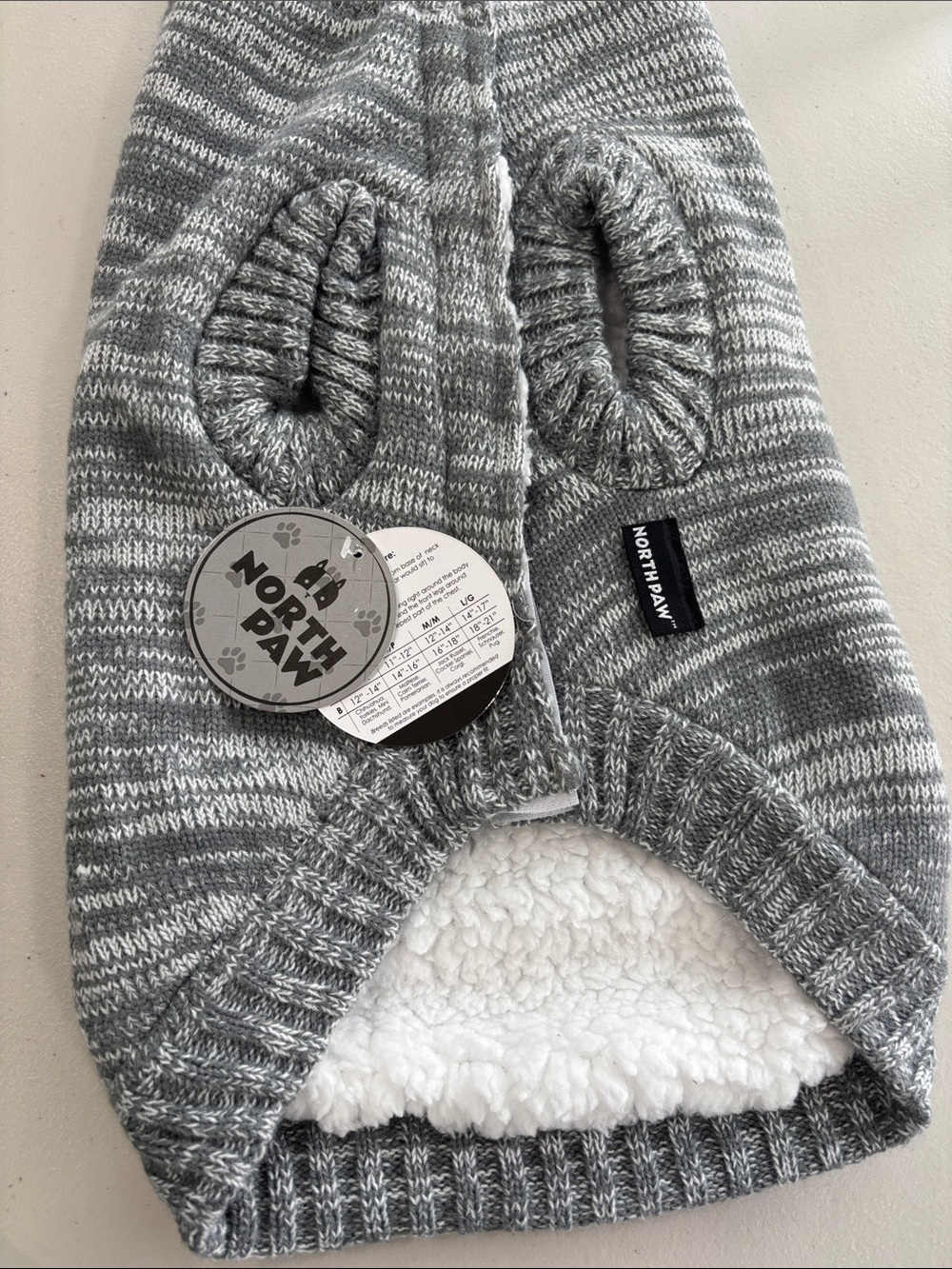 North Paw Gray Marled Sherpa-Lined Dog Sweater NWT